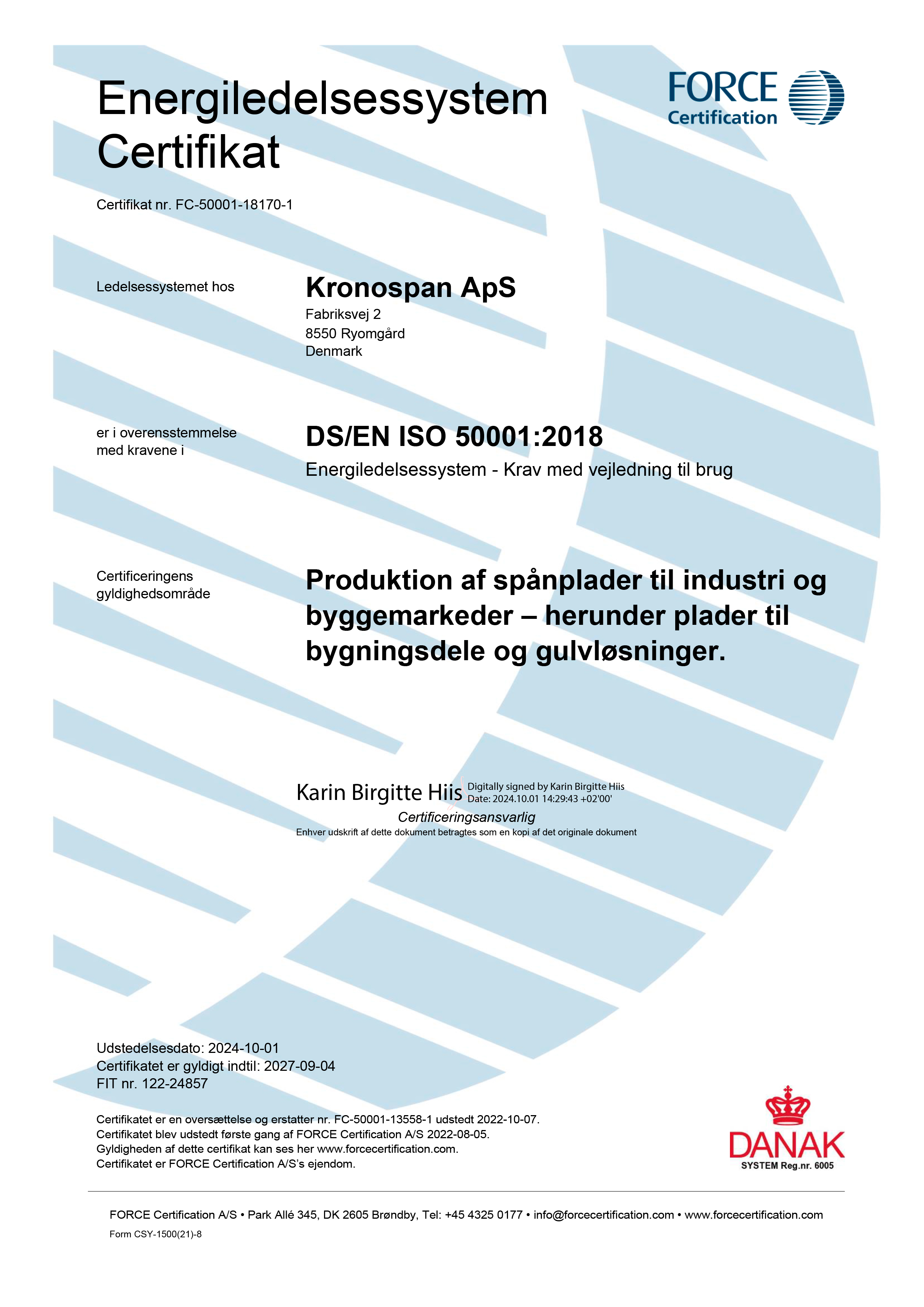 Zertifikat Kronospan 50001